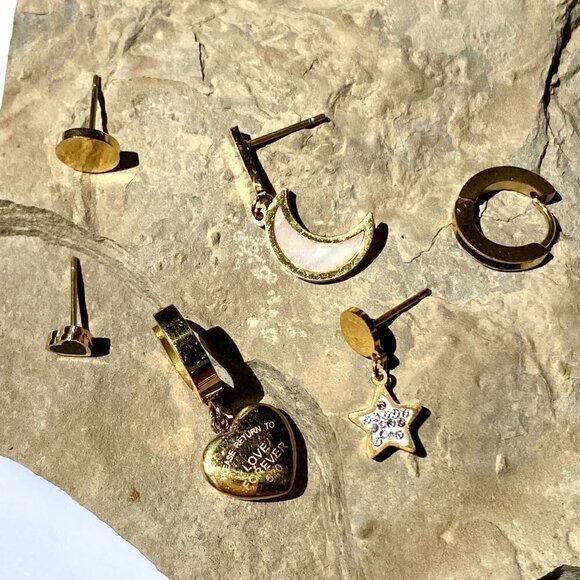 Gold Plated Stainless Steel Set of 6 Earrings - Picture 1 of 13